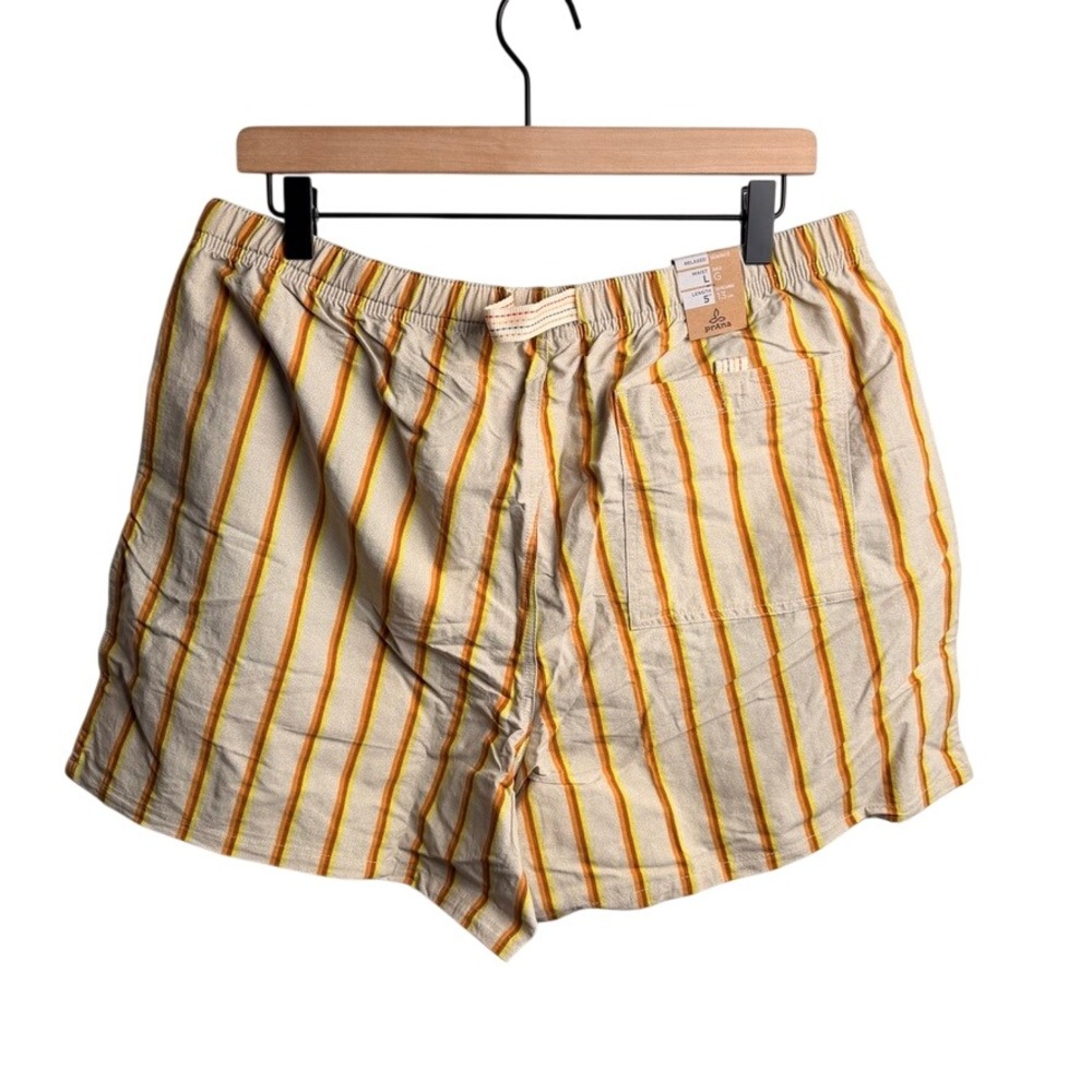 prAna Mens Indio Heritage Short L Yarrow Orange Yellow Striped Sustainable Beach - Picture 5 of 9